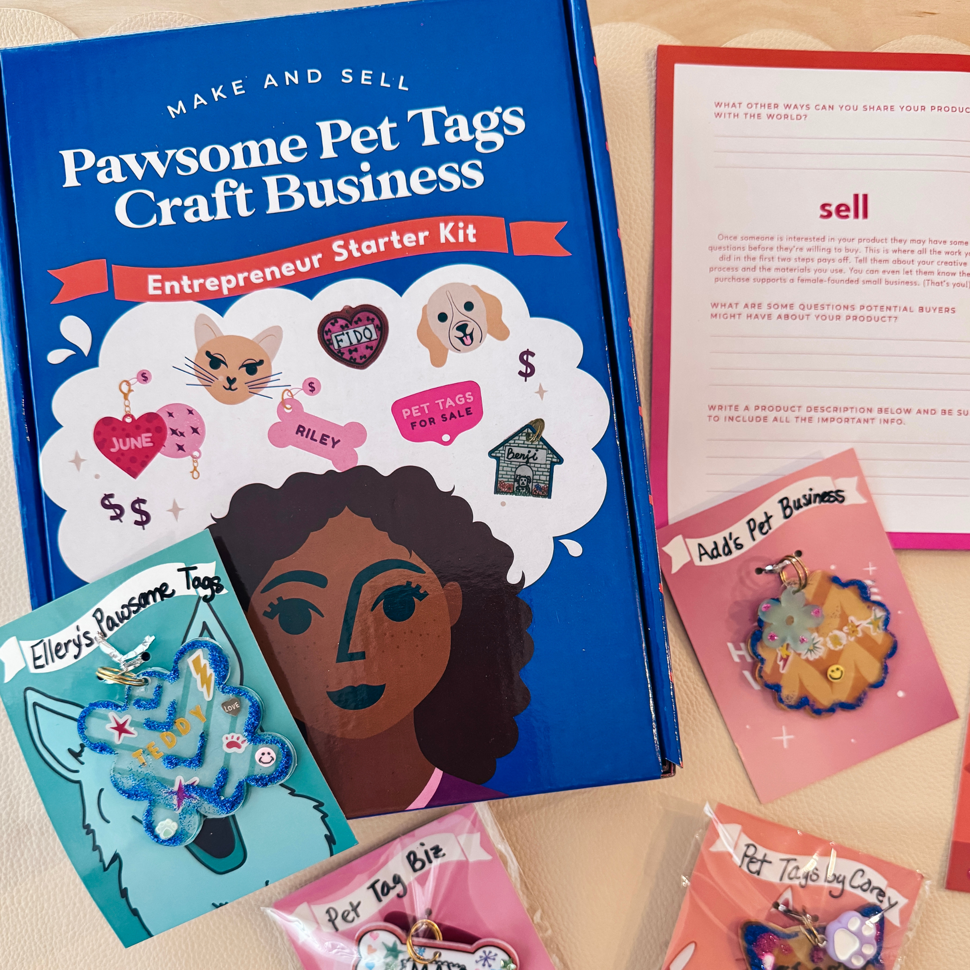 Educational Kidpreneur Craft Kit: This pet tag making set combines creativity with entrepreneurship for kids. It includes all the materials needed to create 20 unique pet tags, along with a business plan to teach young minds about starting a small craft business. Suitable for ages 8+, this kit makes a perfect gift for budding entrepreneurs, creative kids, and classroom activities.