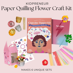 Children's Business Gift: A cupcake topper and paper quilling kit that encourages creative entrepreneurship for kids. This educational craft kit teaches financial literacy with colorful paper flowers, stickers, cupcake liners, and packaging materials. Perfect for birthdays, holidays, or party activities, it’s a hands-on learning tool for kids aged 8+, inspiring creativity, problem-solving, and an introduction to kidpreneur skills.